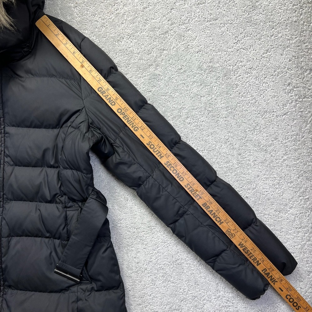 Uniqlo Puffer Parka Jacket Womens Medium Black Down Faux Fur Hood Belted Outdoor - Picture 16 of 16